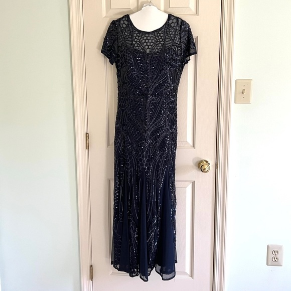 R&M Richards Navy Beaded Dress - Picture 1 of 4